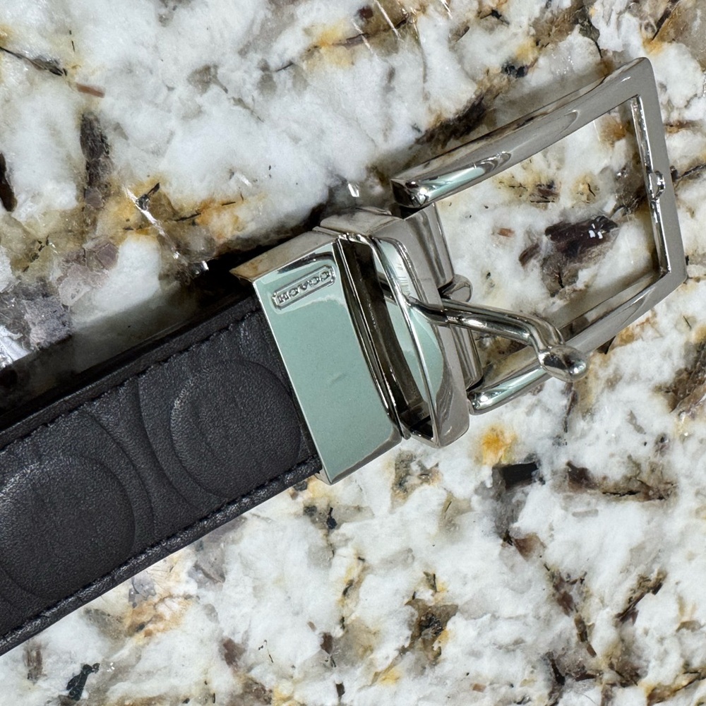 Brown Coach Leather Belt with Silver Buckle Size 42”